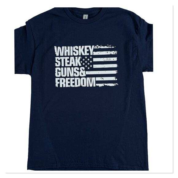 Patriotic Whiskey, Steak, Freedom Navy Blue Mens X-Large T-Shirt Short Sleeve - Picture 2 of 6